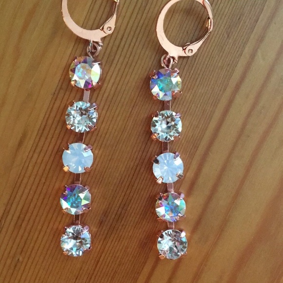 Aurora Borealis + White Opal Crystal Drop Earrings - Picture 2 of 6